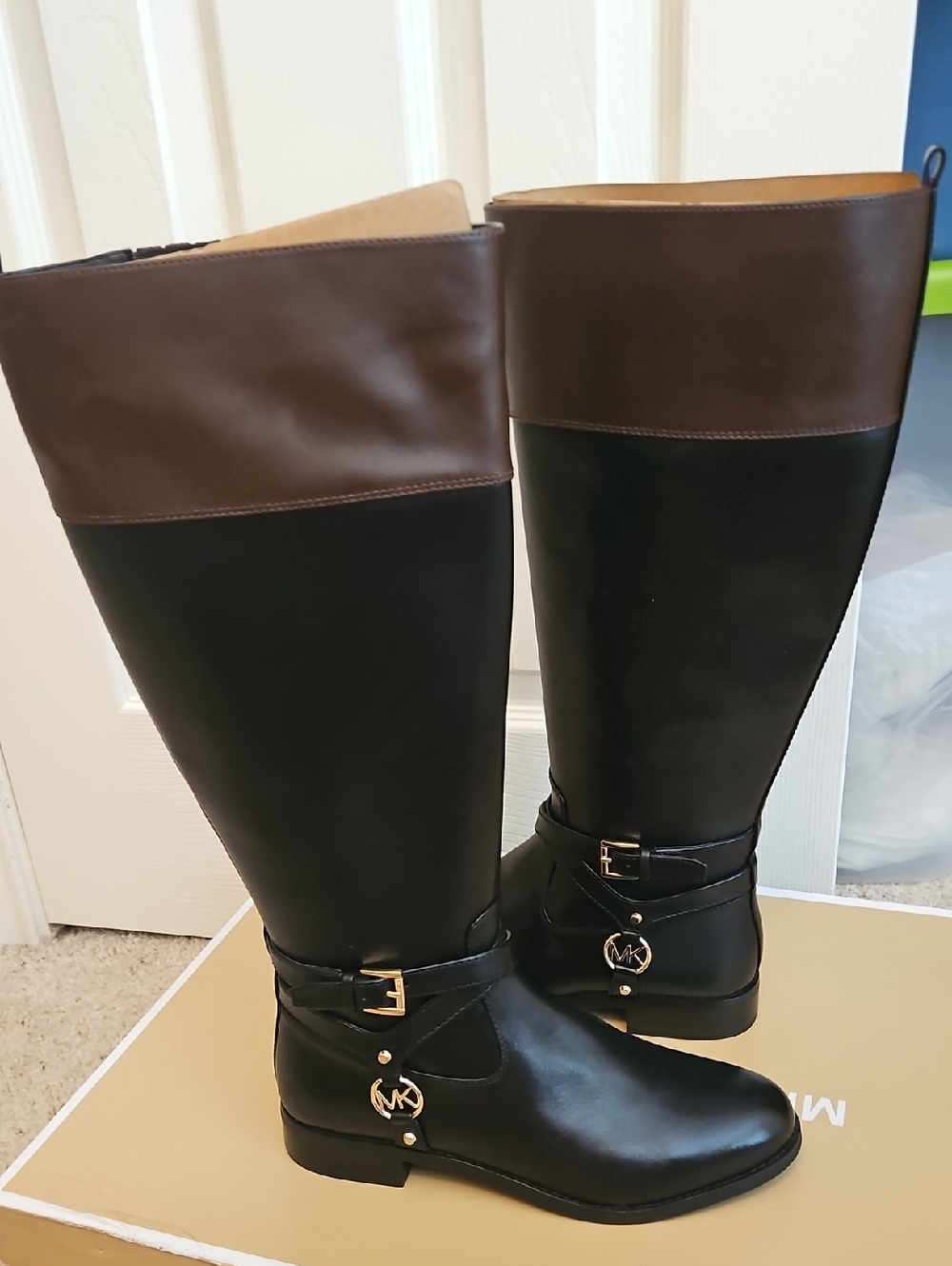 Michael Kors Black & Brown Over-the-Knee Riding Boots